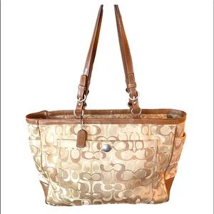 EUC Coach Beige and Tan Signature Jaquard Design Diaper Bag Style# GO6Q-6429